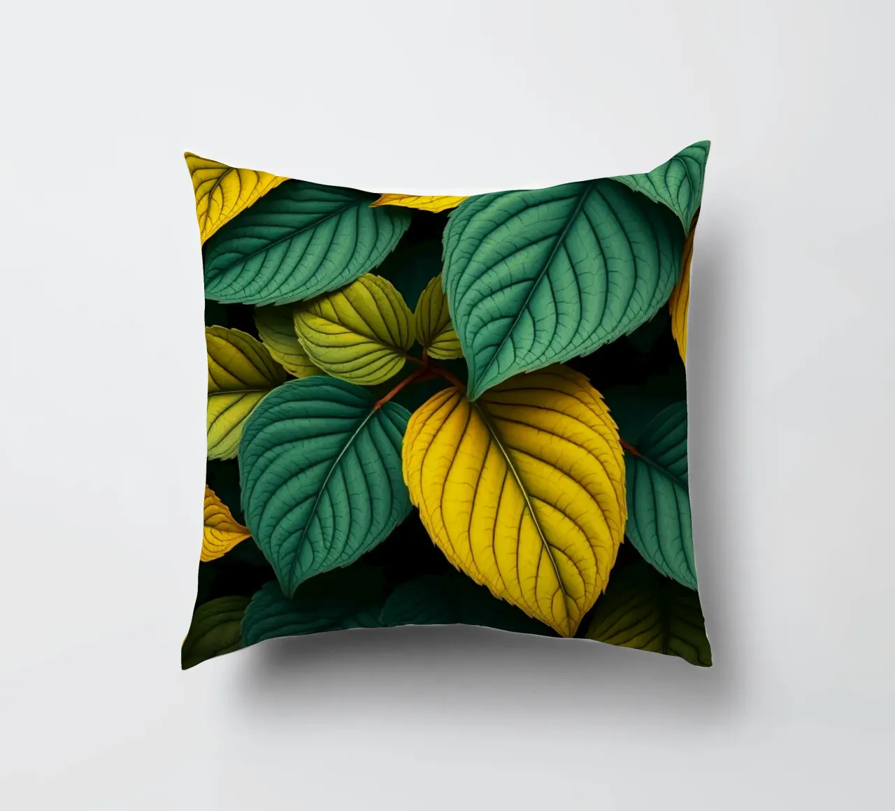 Disposizione di foglie colorate con texture e motivi ricchi di colore cuscino da DesignDoodle