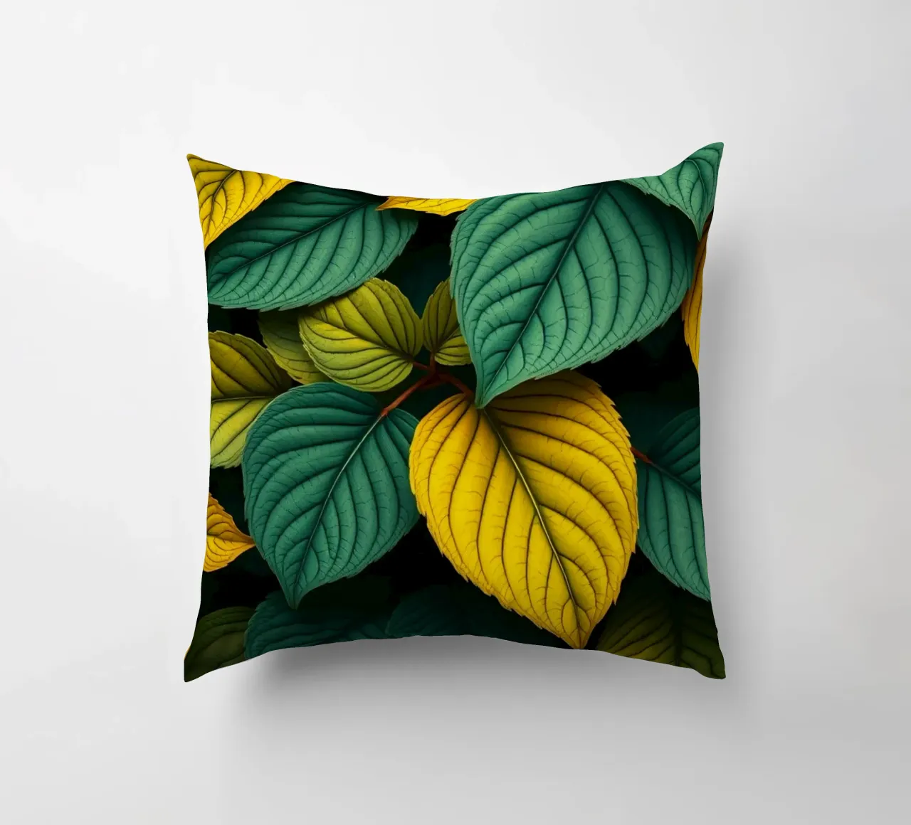 Disposizione di foglie colorate con texture e motivi ricchi di colore cuscino da DesignDoodle
