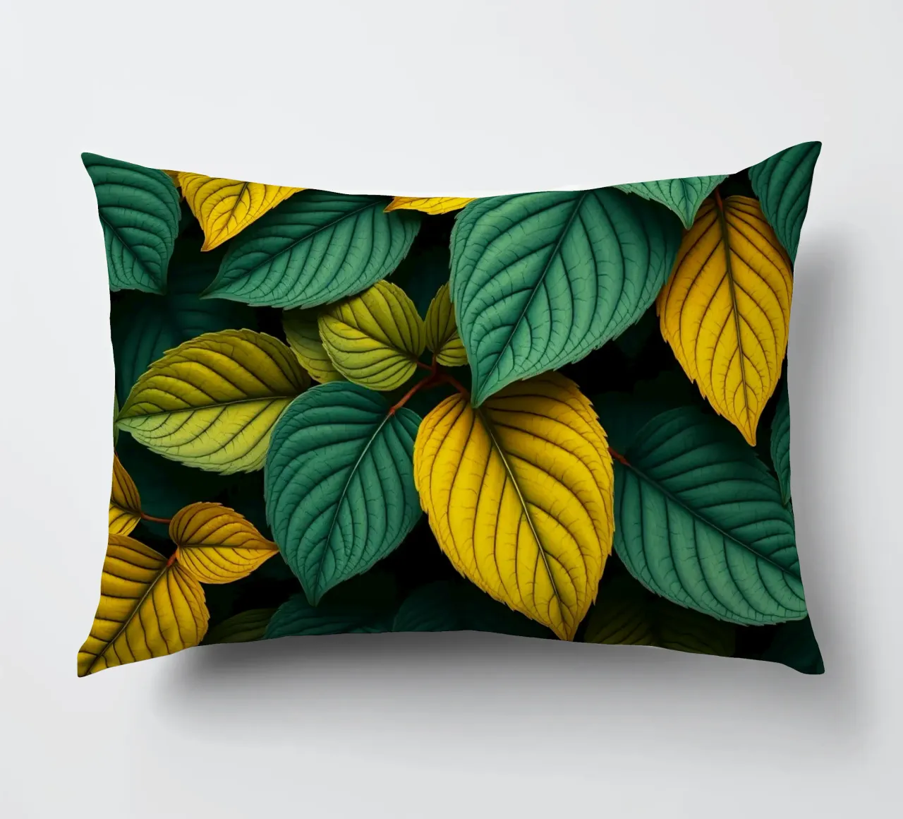 Disposizione di foglie colorate con texture e motivi ricchi di colore cuscino da DesignDoodle