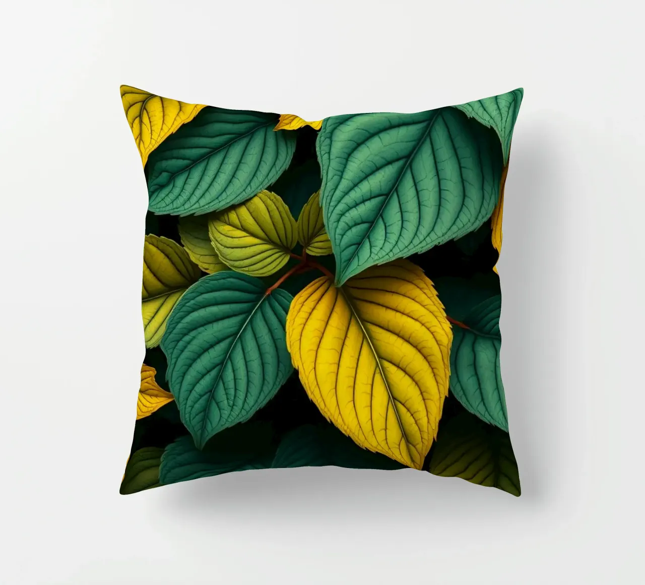 Disposizione di foglie colorate con texture e motivi ricchi di colore cuscino da DesignDoodle