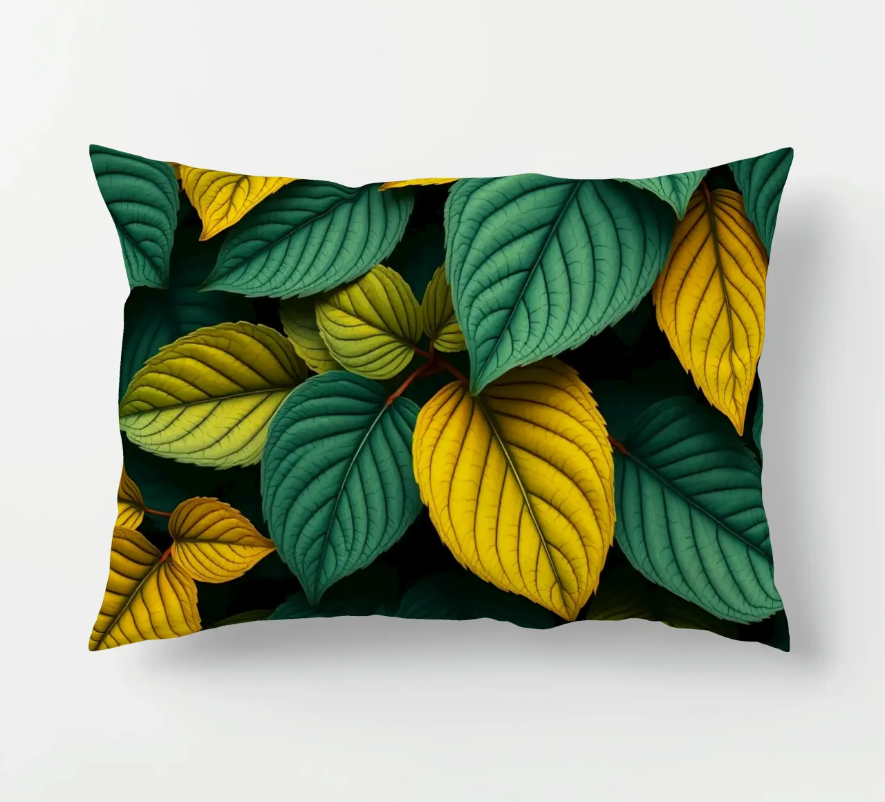 Disposizione di foglie colorate con texture e motivi ricchi di colore cuscino da DesignDoodle