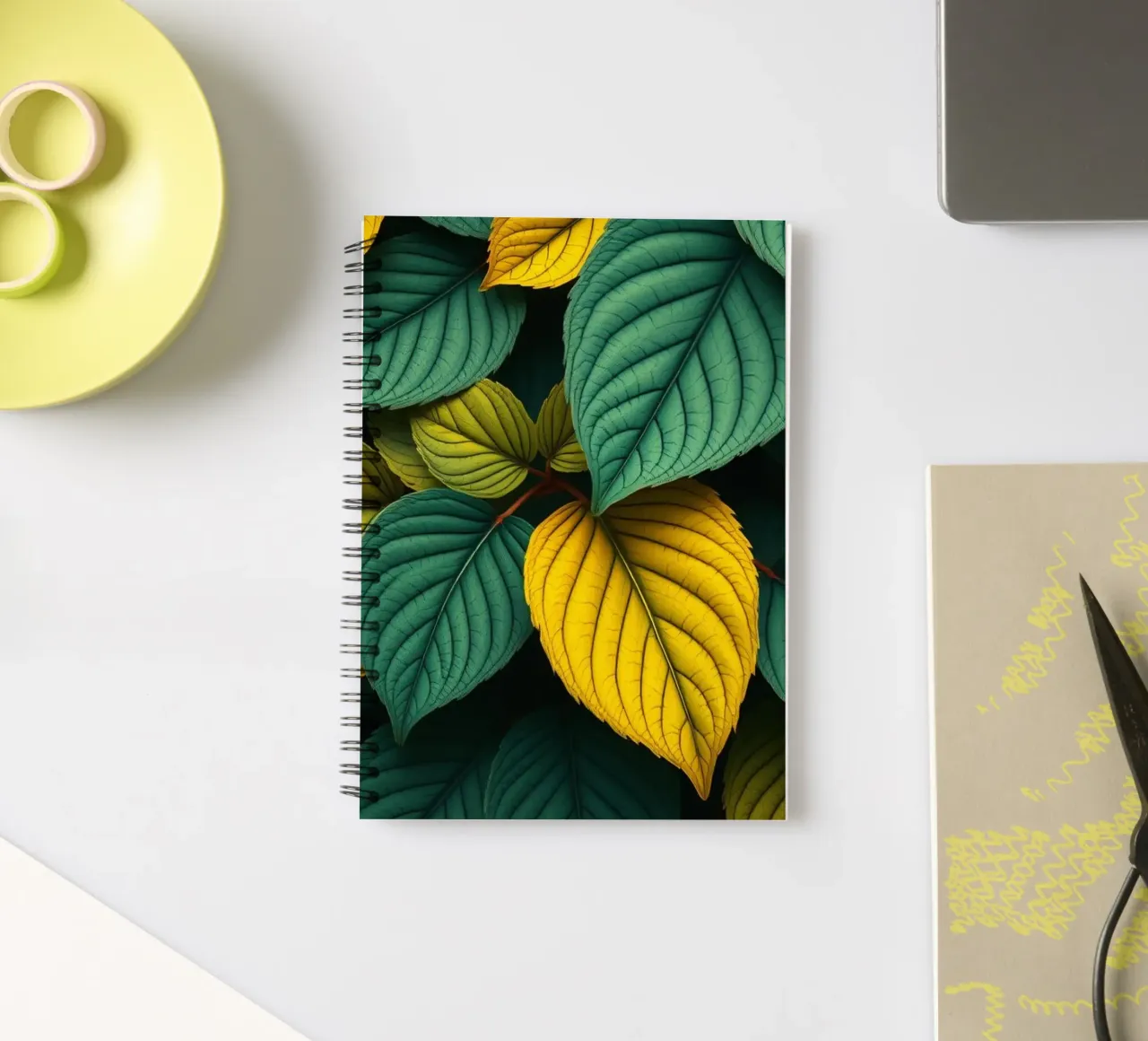 Colorful leaf arrangement with rich textures and patterns spiral notebook by DesignDoodle