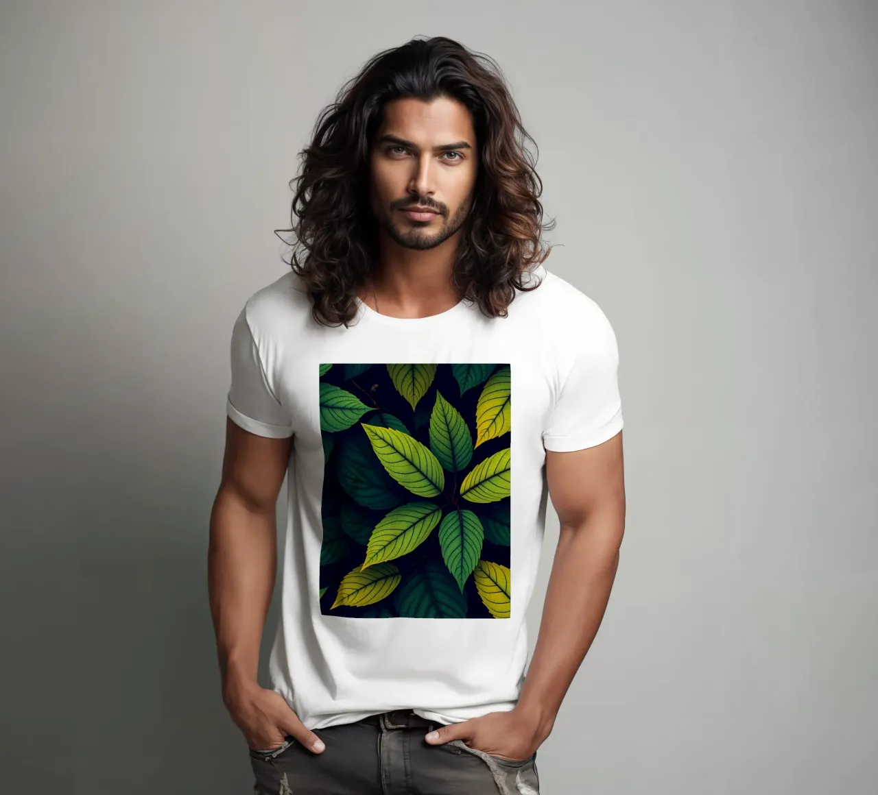 Exploring the beauty of abstract green leaf patterns t-shirt by DesignDoodle