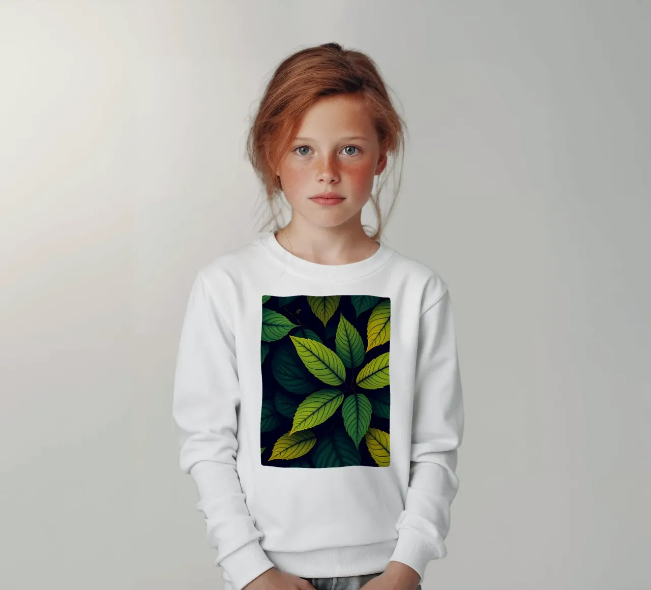 Exploring the beauty of abstract green leaf patterns kids sweatshirt by DesignDoodle