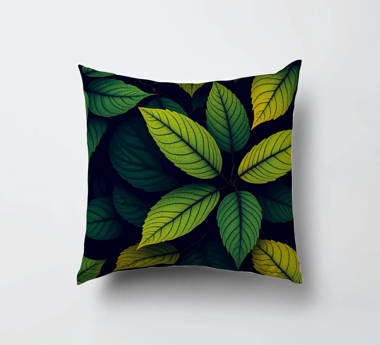 Exploring the beauty of abstract green leaf patterns decorative cushion by DesignDoodle
