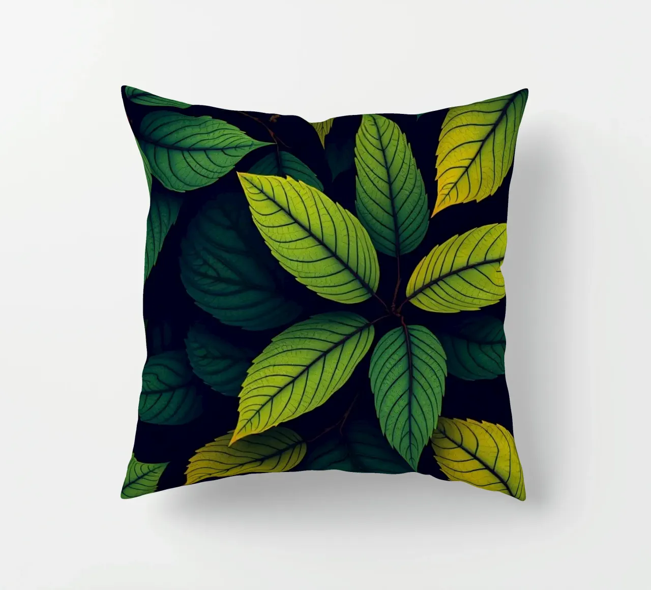 Exploring the beauty of abstract green leaf patterns decorative cushion by DesignDoodle