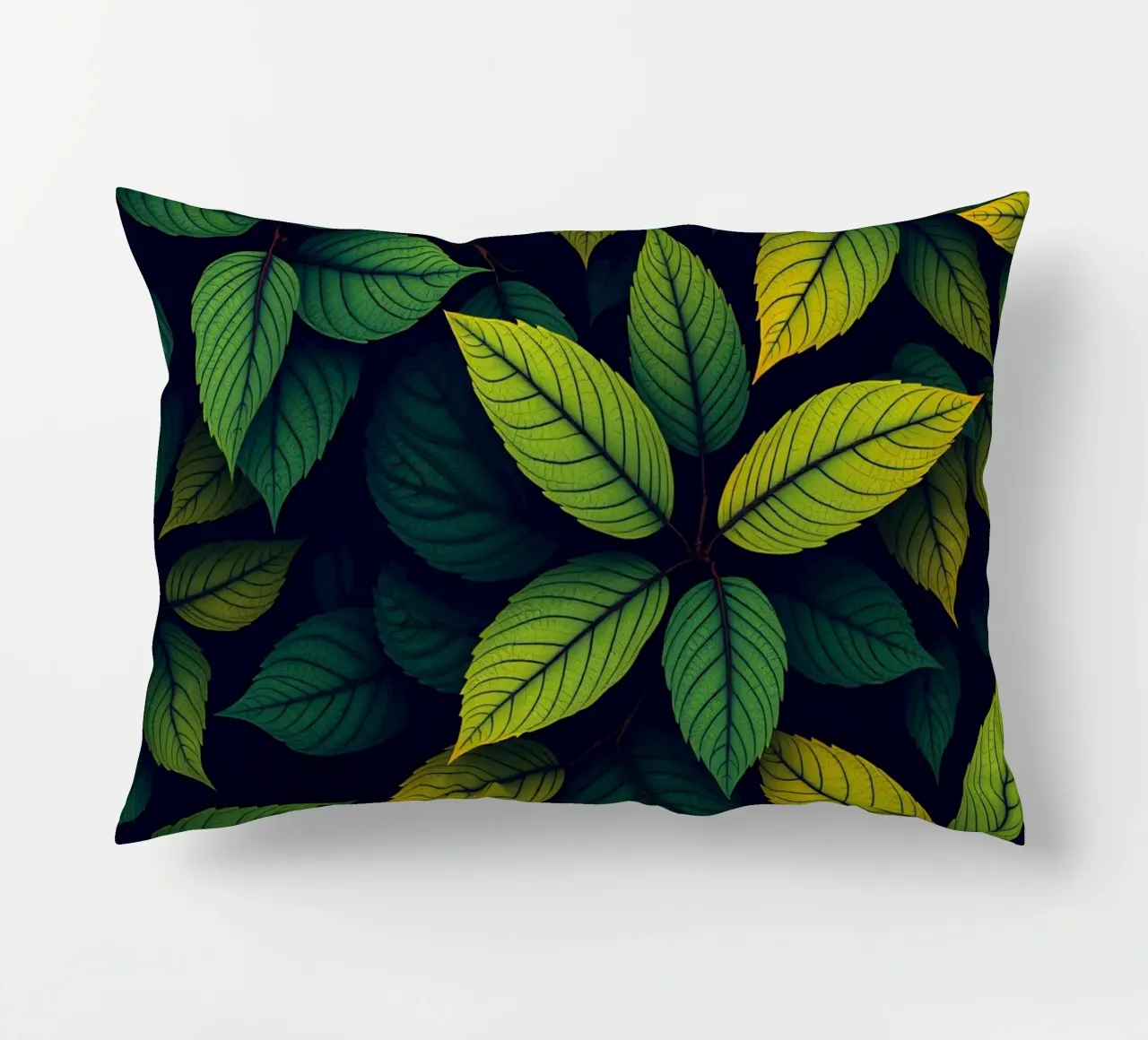 Exploring the beauty of abstract green leaf patterns decorative cushion by DesignDoodle
