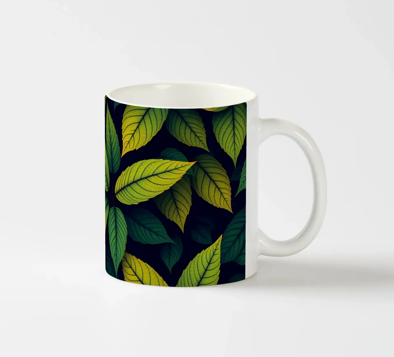 Exploring the beauty of abstract green leaf patterns ceramic mug by DesignDoodle