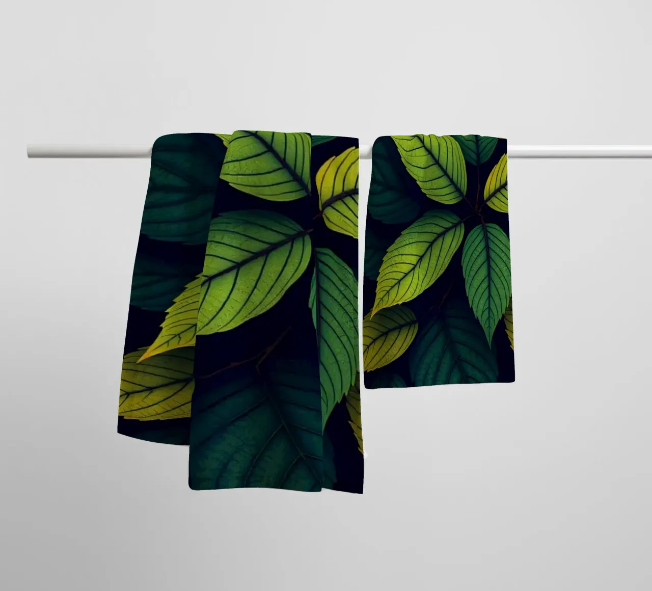 Exploring the beauty of abstract green leaf patterns towel by DesignDoodle