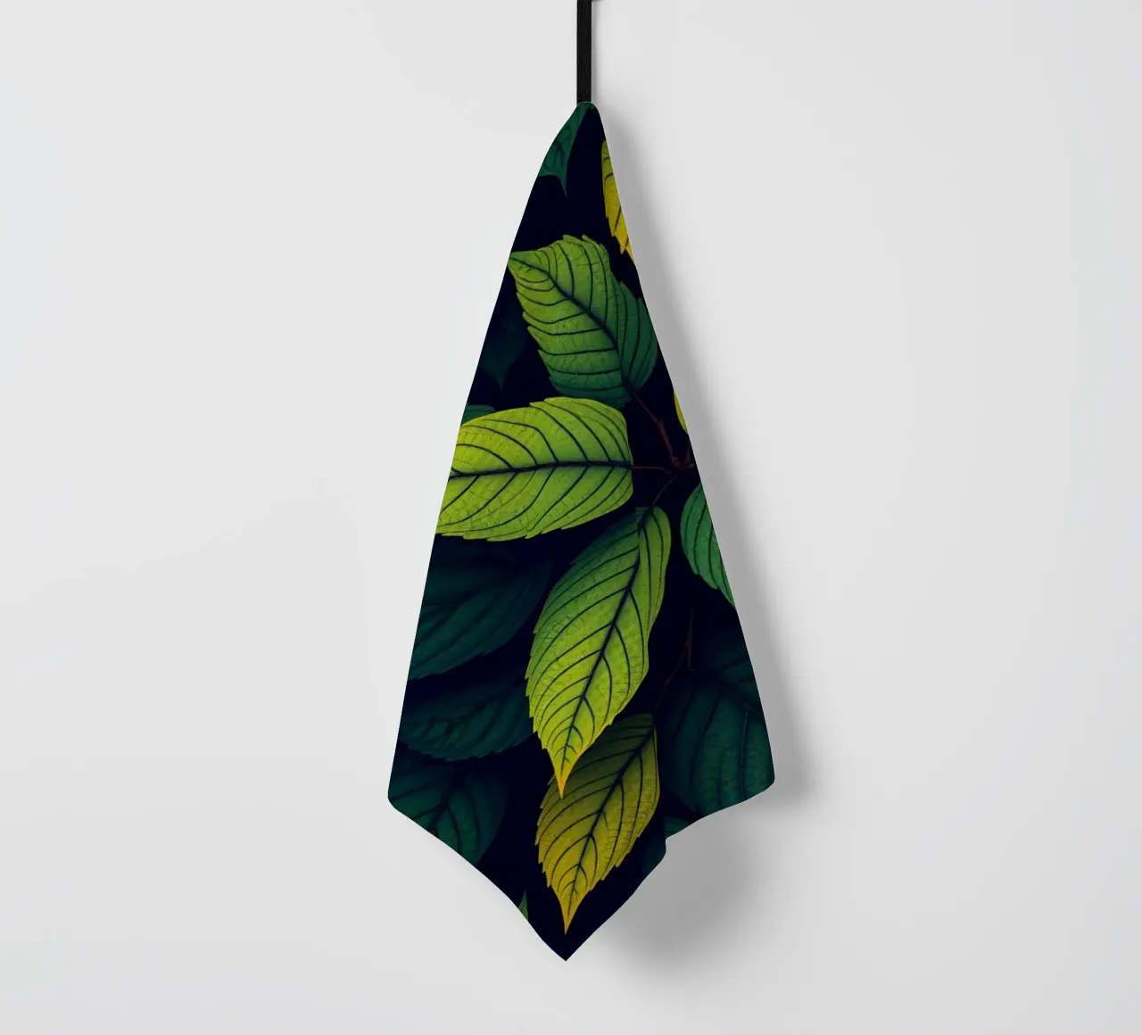 Exploring the beauty of abstract green leaf patterns tea towel by DesignDoodle