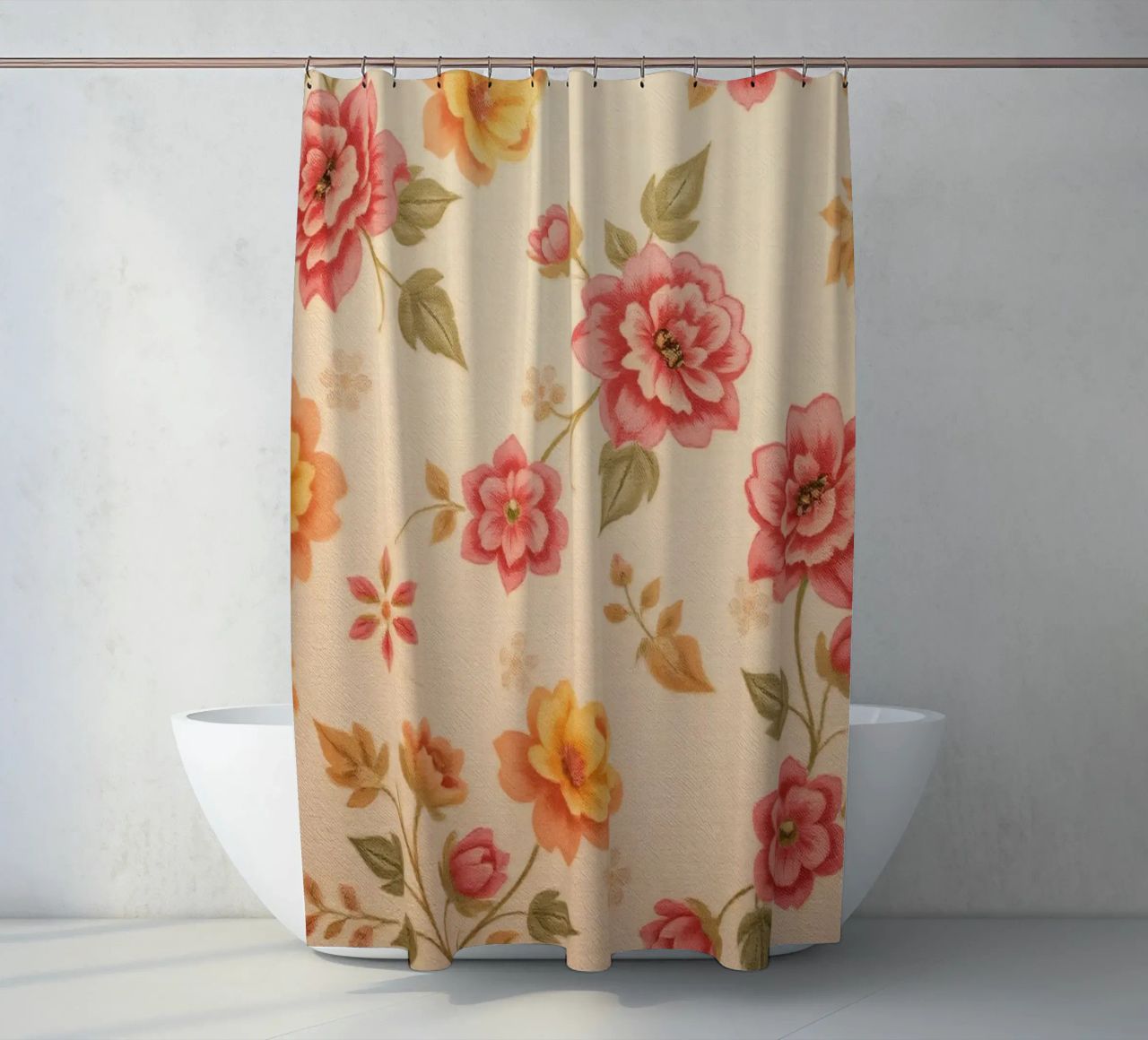 Bellissimo motivo floreale con colori vivaci su un retro leggero tenda da doccia da DesignDoodle