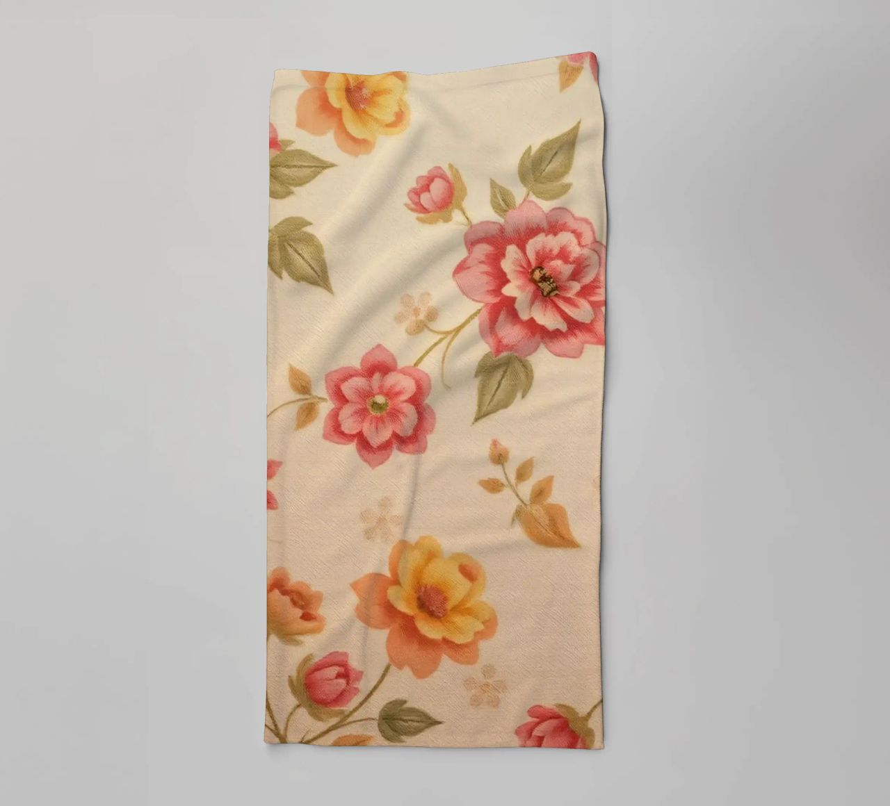 Beautiful floral pattern with vibrant colors on a light back towel by DesignDoodle