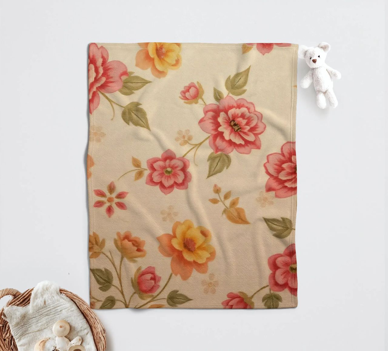 Beautiful floral pattern with vibrant colors on a light back fleece blanket by DesignDoodle