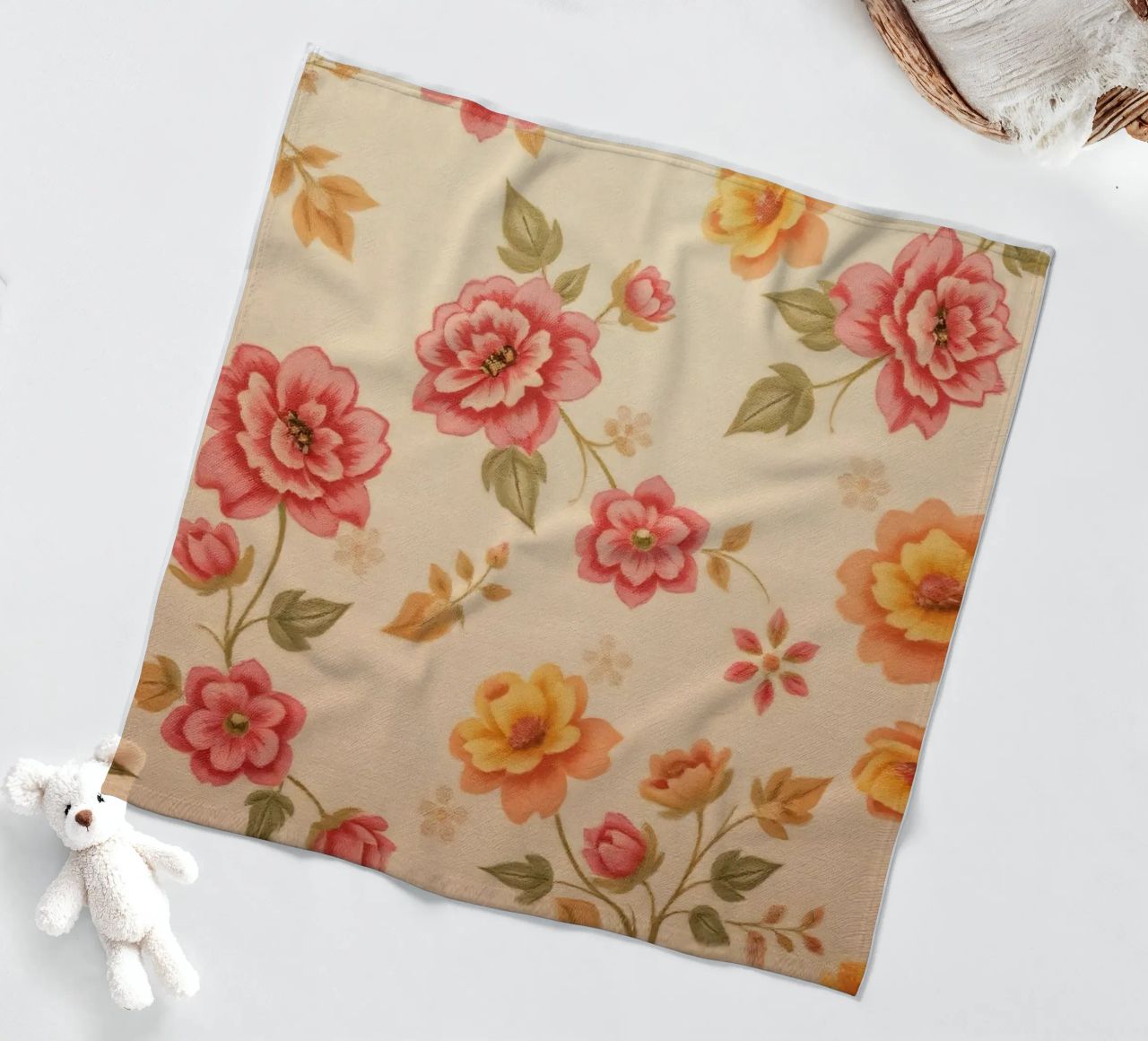 Beautiful floral pattern with vibrant colors on a light back fleece blanket by DesignDoodle