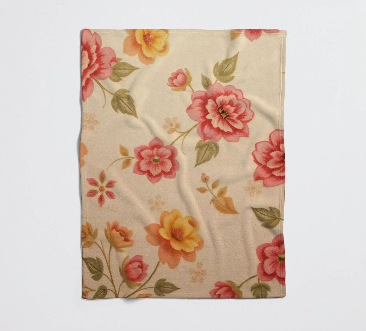 Beautiful floral pattern with vibrant colors on a light back fleece blanket by DesignDoodle
