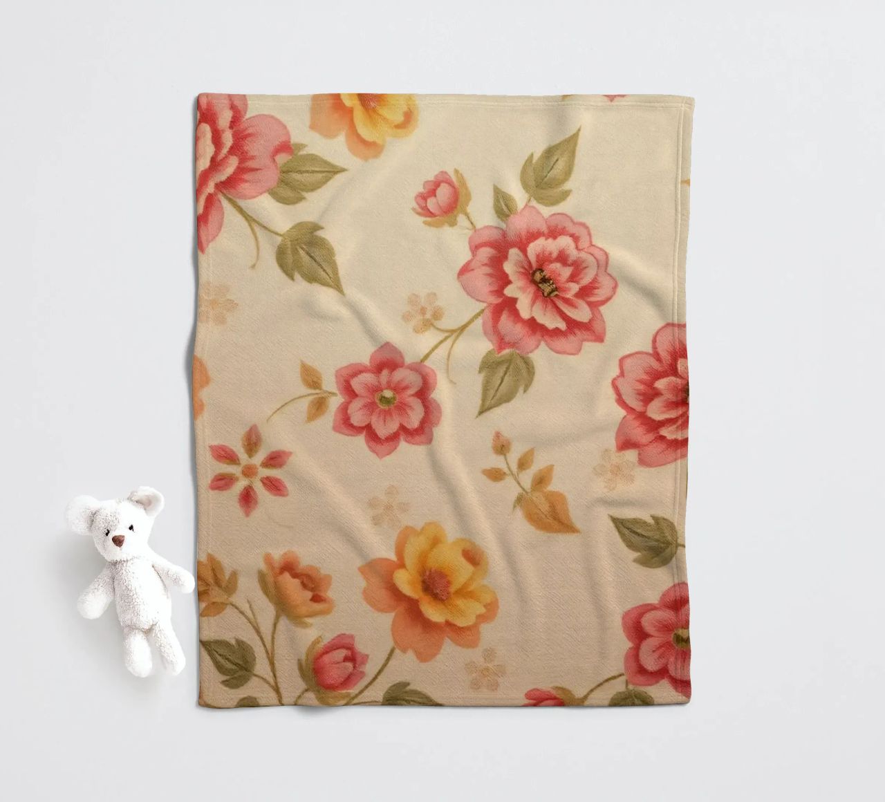 Beautiful floral pattern with vibrant colors on a light back fleece blanket by DesignDoodle