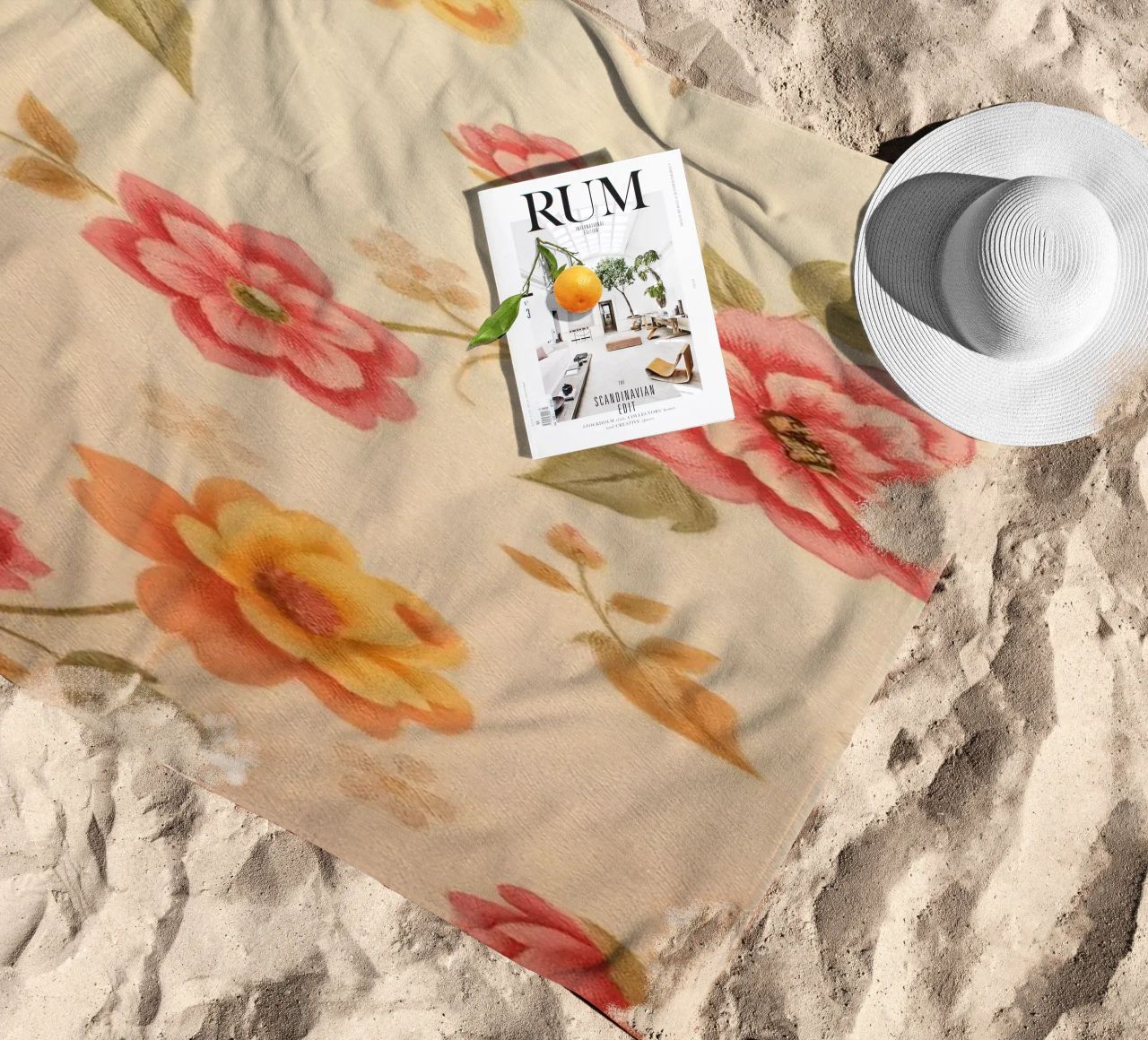 Beautiful floral pattern with vibrant colors on a light back beach towel by DesignDoodle