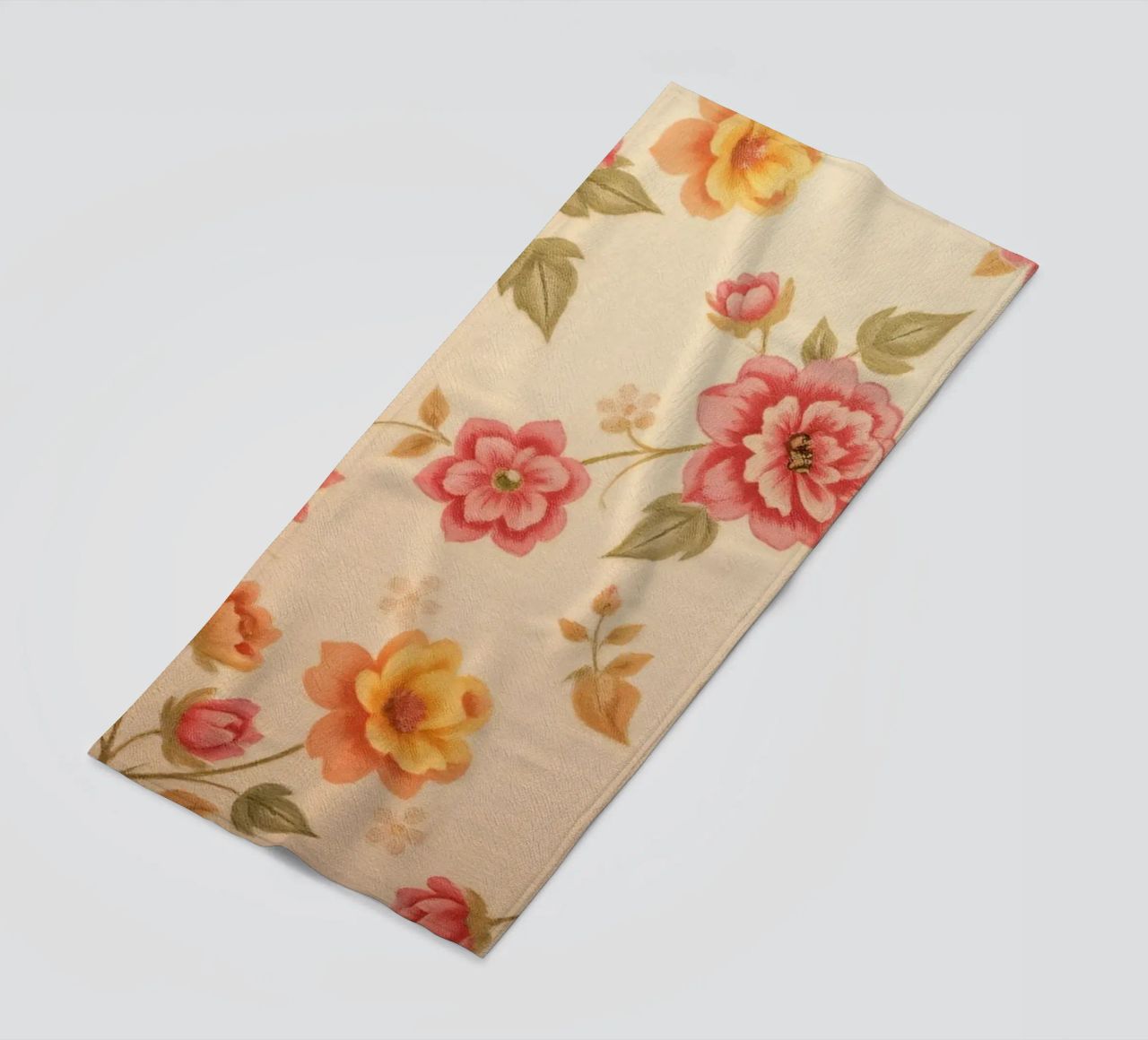 Beautiful floral pattern with vibrant colors on a light back beach towel by DesignDoodle