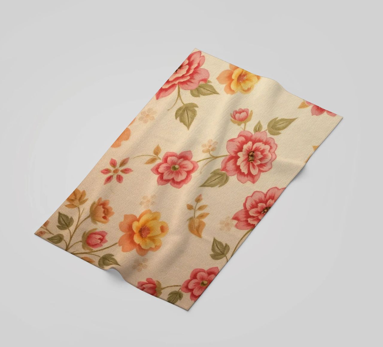 Beautiful floral pattern with vibrant colors on a light back beach towel by DesignDoodle