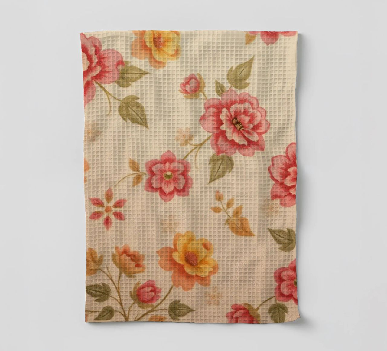 Beautiful floral pattern with vibrant colors on a light back tea towel by DesignDoodle