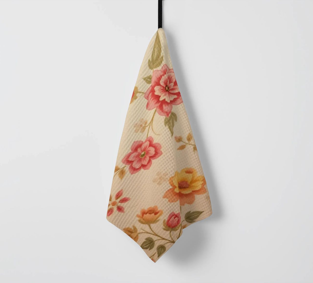 Beautiful floral pattern with vibrant colors on a light back tea towel by DesignDoodle