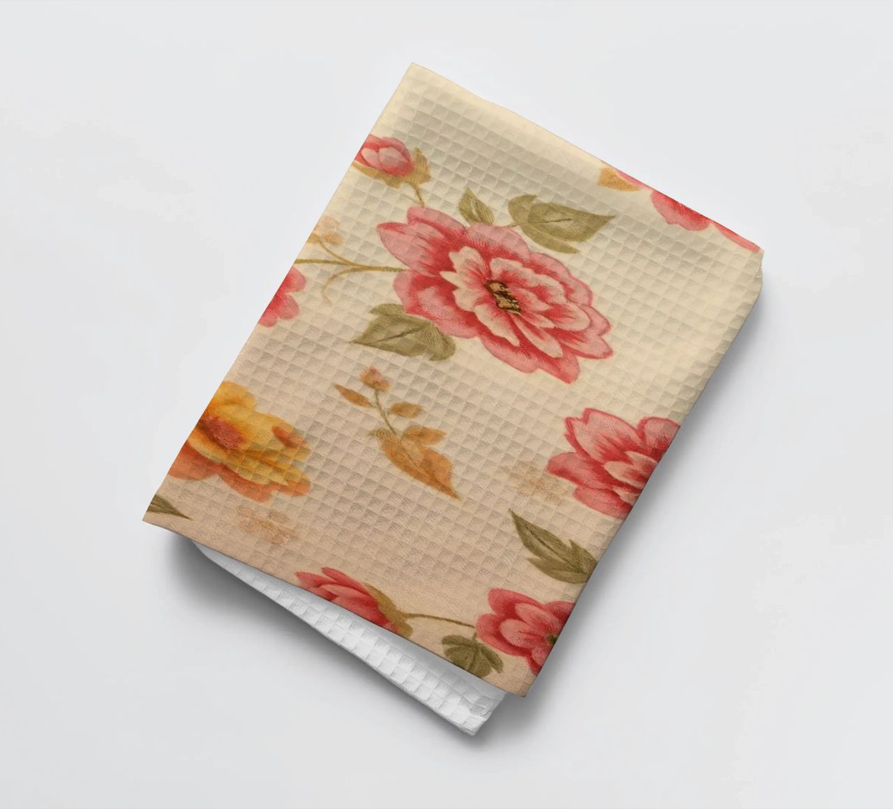 Beautiful floral pattern with vibrant colors on a light back tea towel by DesignDoodle