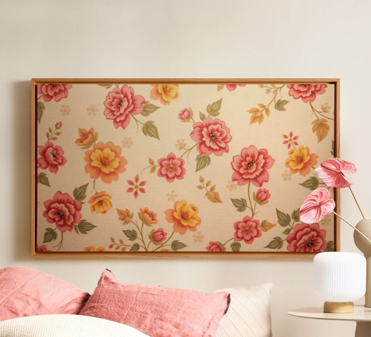 Beautiful floral pattern with vibrant colors on a light back canvas by DesignDoodle