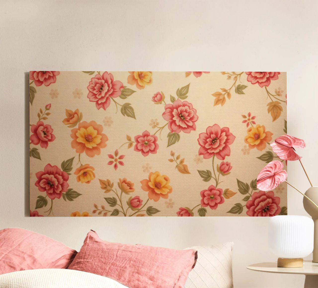 Beautiful floral pattern with vibrant colors on a light back canvas by DesignDoodle