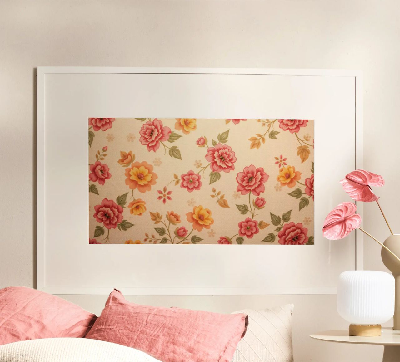 Beautiful floral pattern with vibrant colors on a light back hahnemühle by DesignDoodle