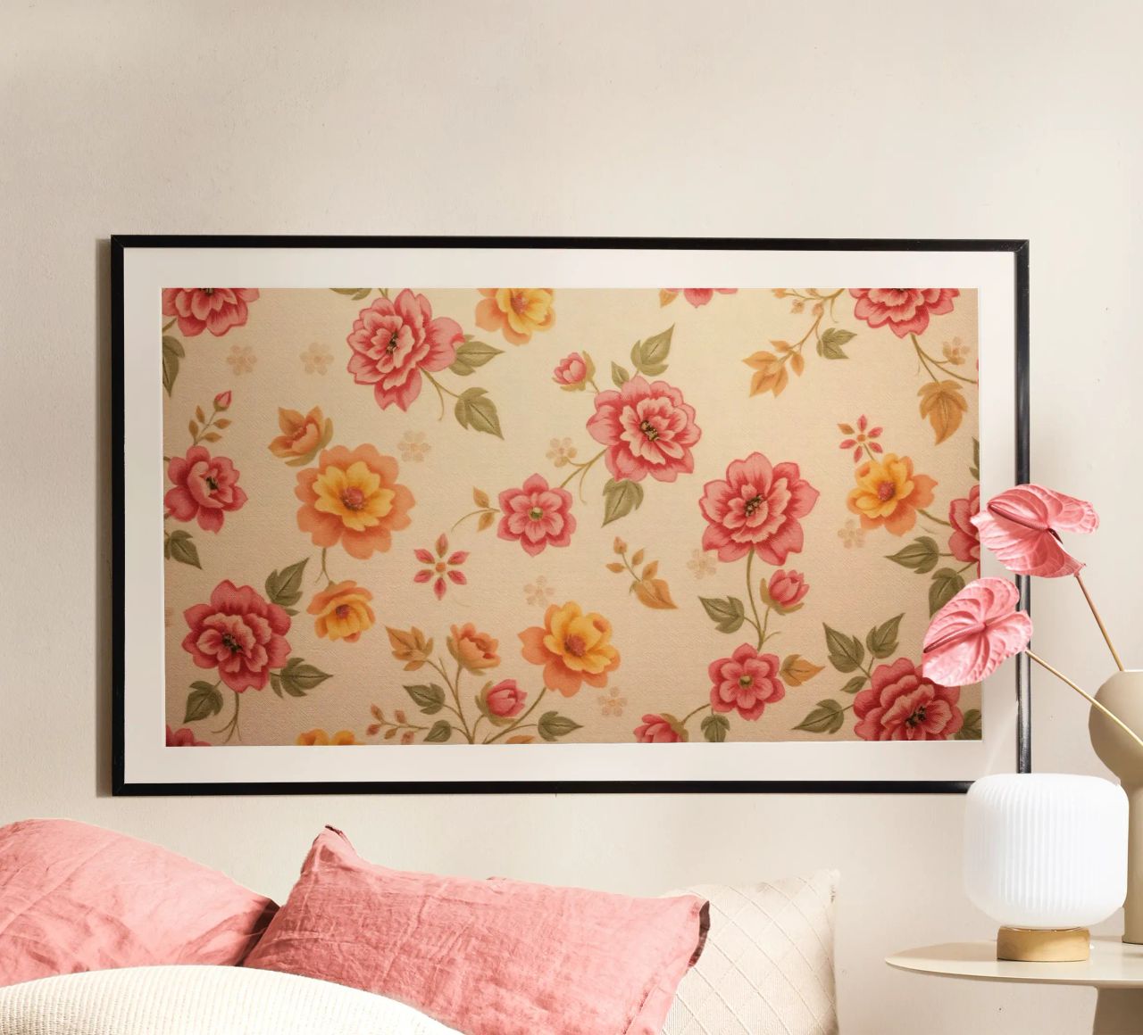 Beautiful floral pattern with vibrant colors on a light back hahnemühle by DesignDoodle