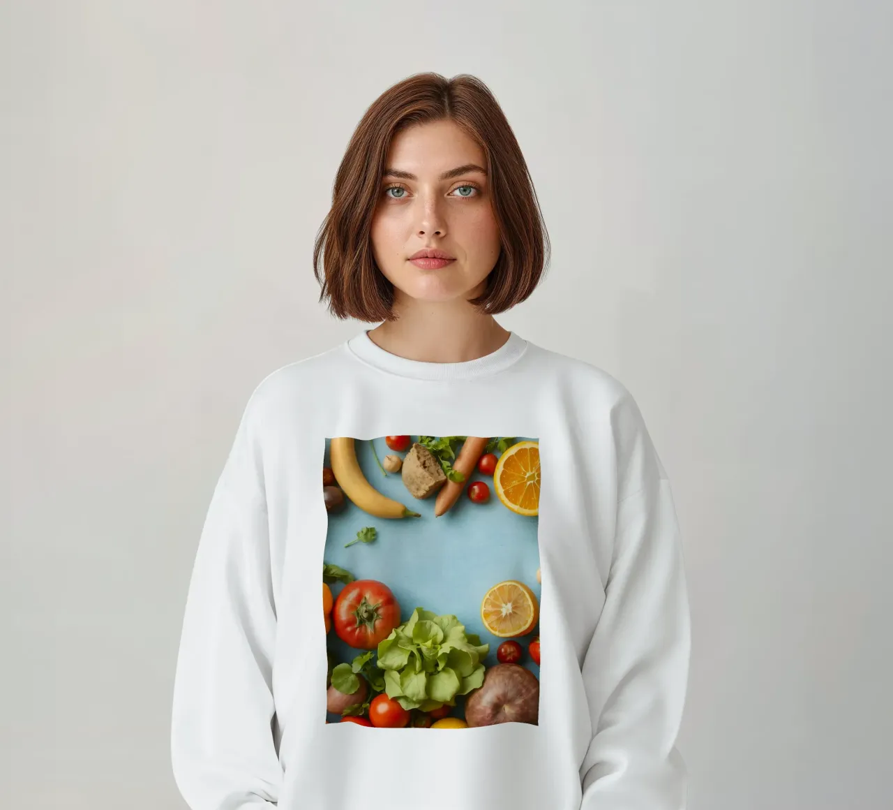 verdure fresche e frutta su sfondo blu Copy space felpa da DesignDoodle