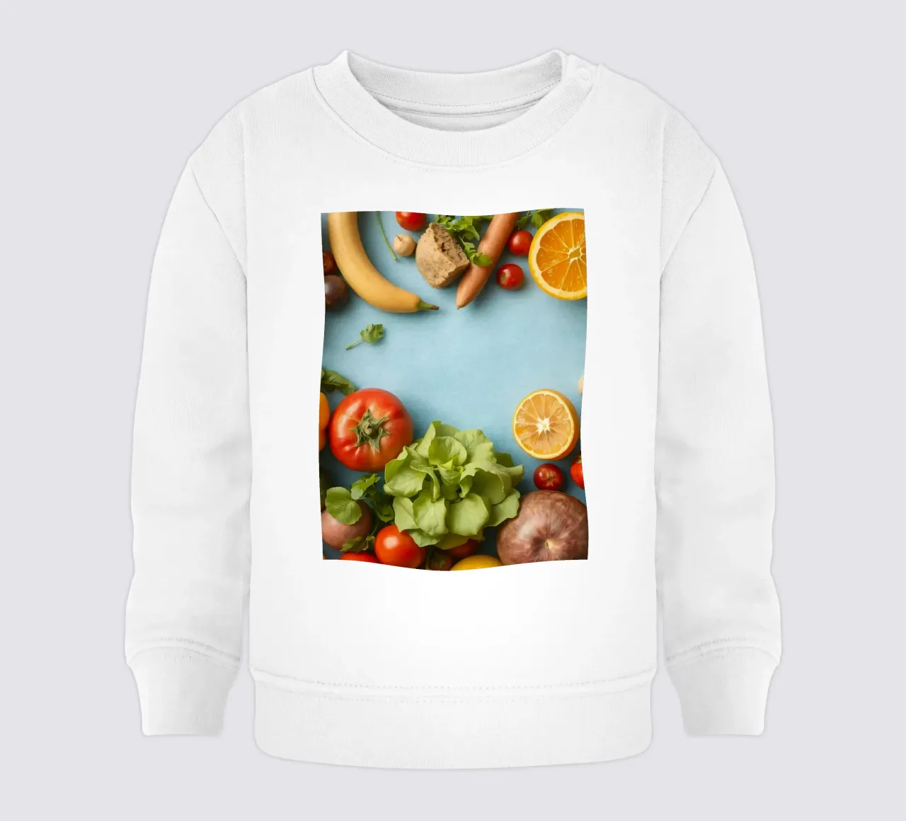 verdure fresche e frutta su sfondo blu Copy space felpa neonato da DesignDoodle