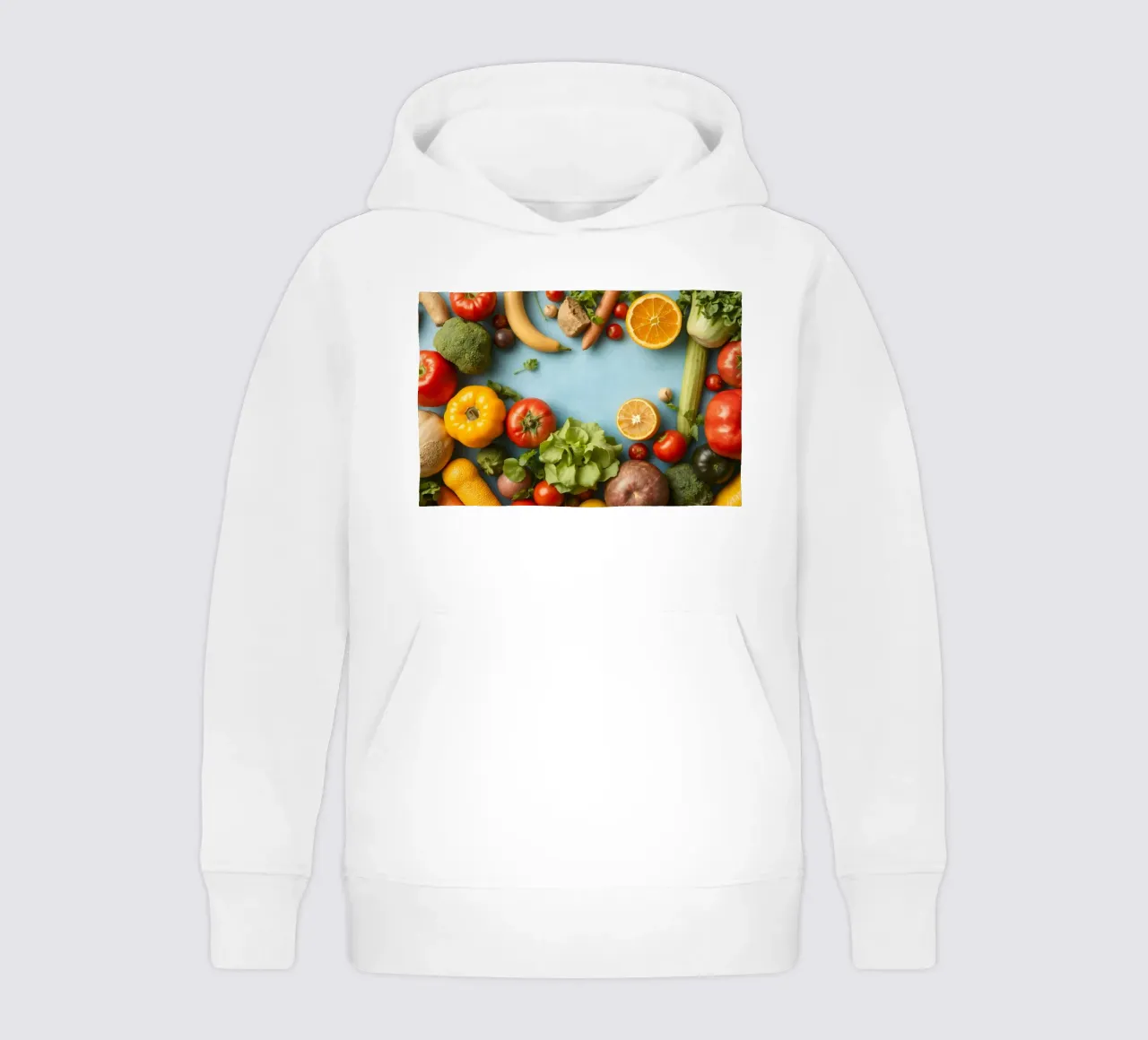 légumes et fruits frais sur fond bleu Copier l'espace sweat à capuche enfant de DesignDoodle
