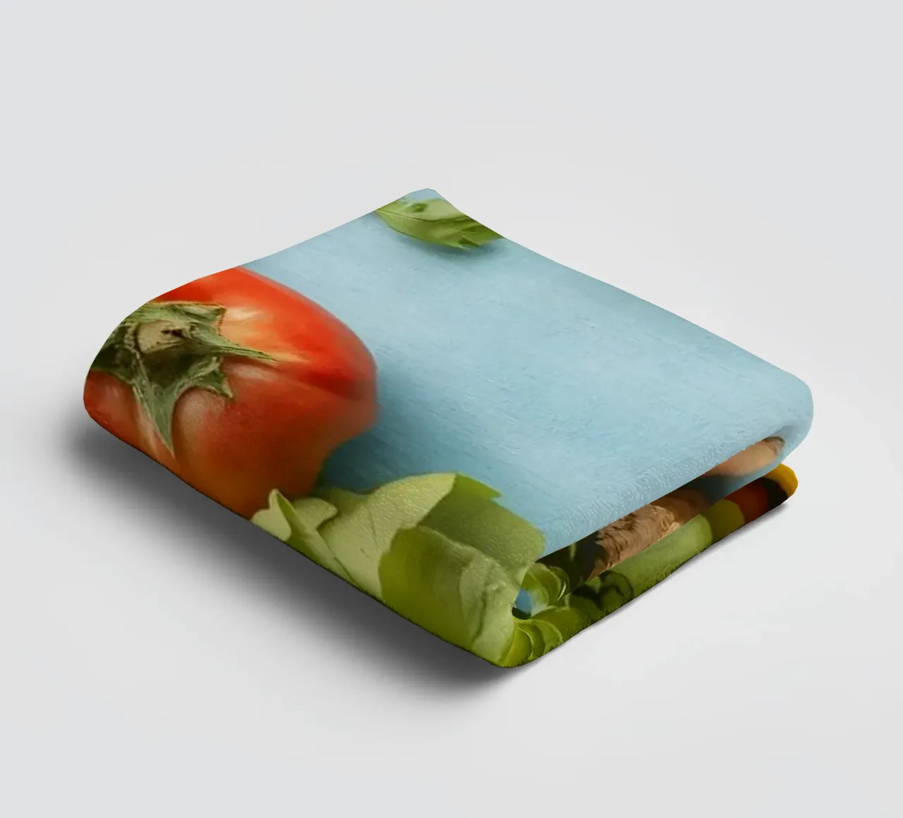 fresh vegetables and fruits on a blue background Copy space towel by DesignDoodle