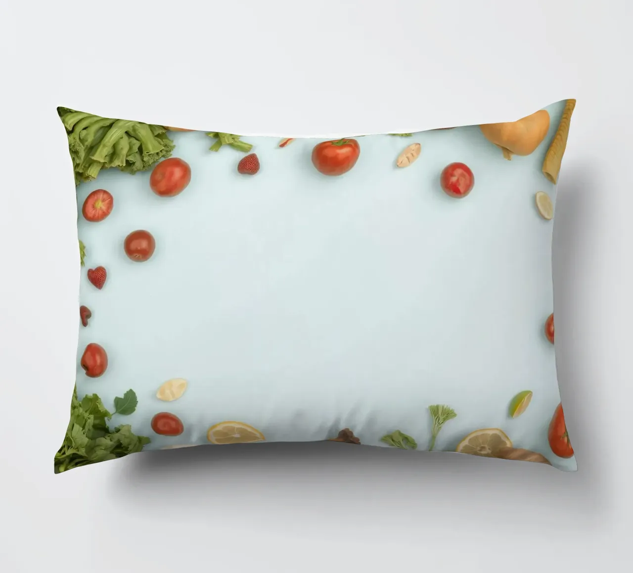 Verdura e frutta fresca disposte in modo artistico Copy Space cuscino da DesignDoodle