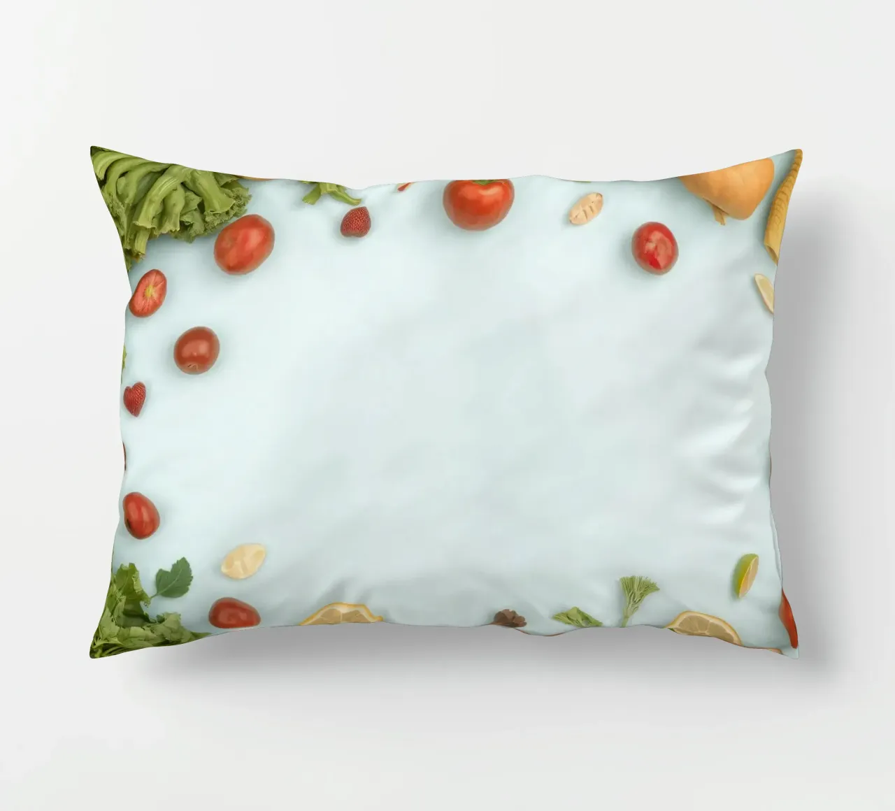 Verdura e frutta fresca disposte in modo artistico Copy Space cuscino da DesignDoodle