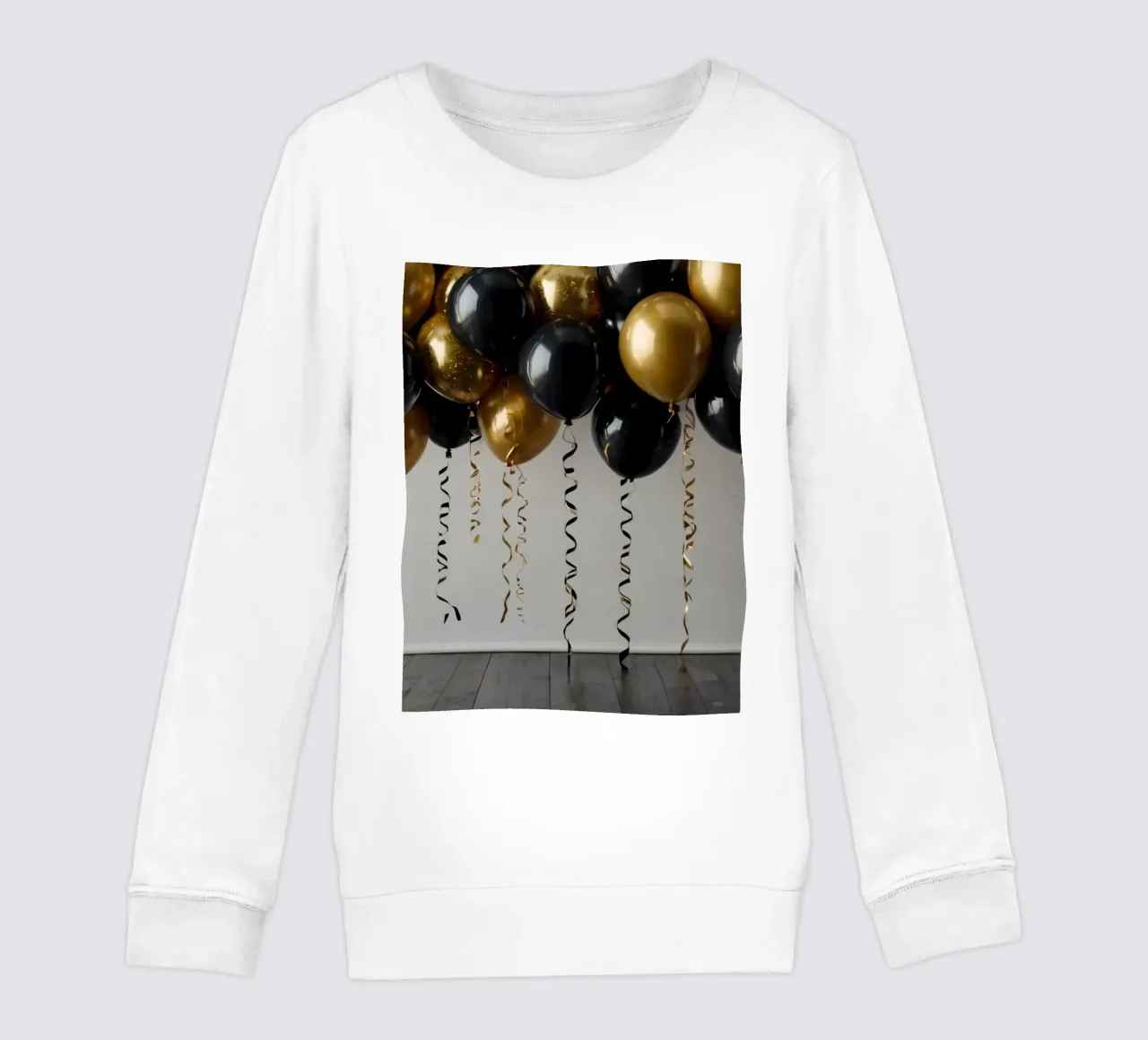 Feierliche Kulisse mit schwarz-goldenen Luftballons Kinder Sweatshirt von DesignDoodle