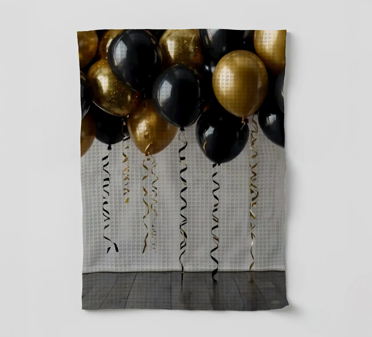 Fondale per festeggiamenti con palloncini neri e oro canovaccio da cucina da DesignDoodle