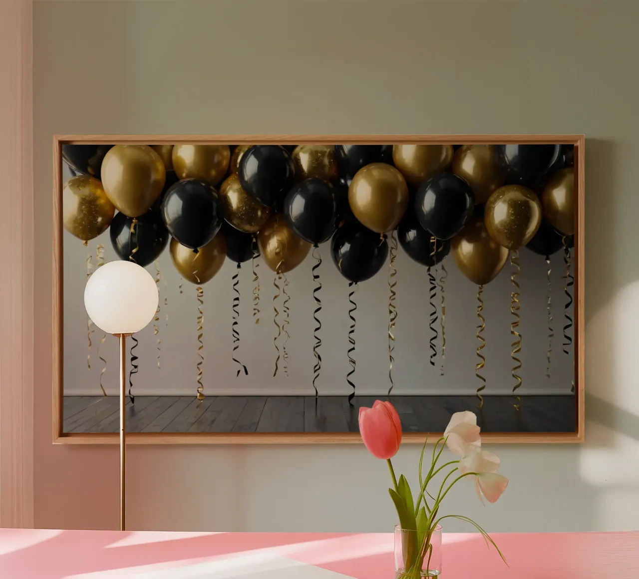Feestelijke achtergrond met zwarte en gouden ballonnen canvas met Baklijst van DesignDoodle