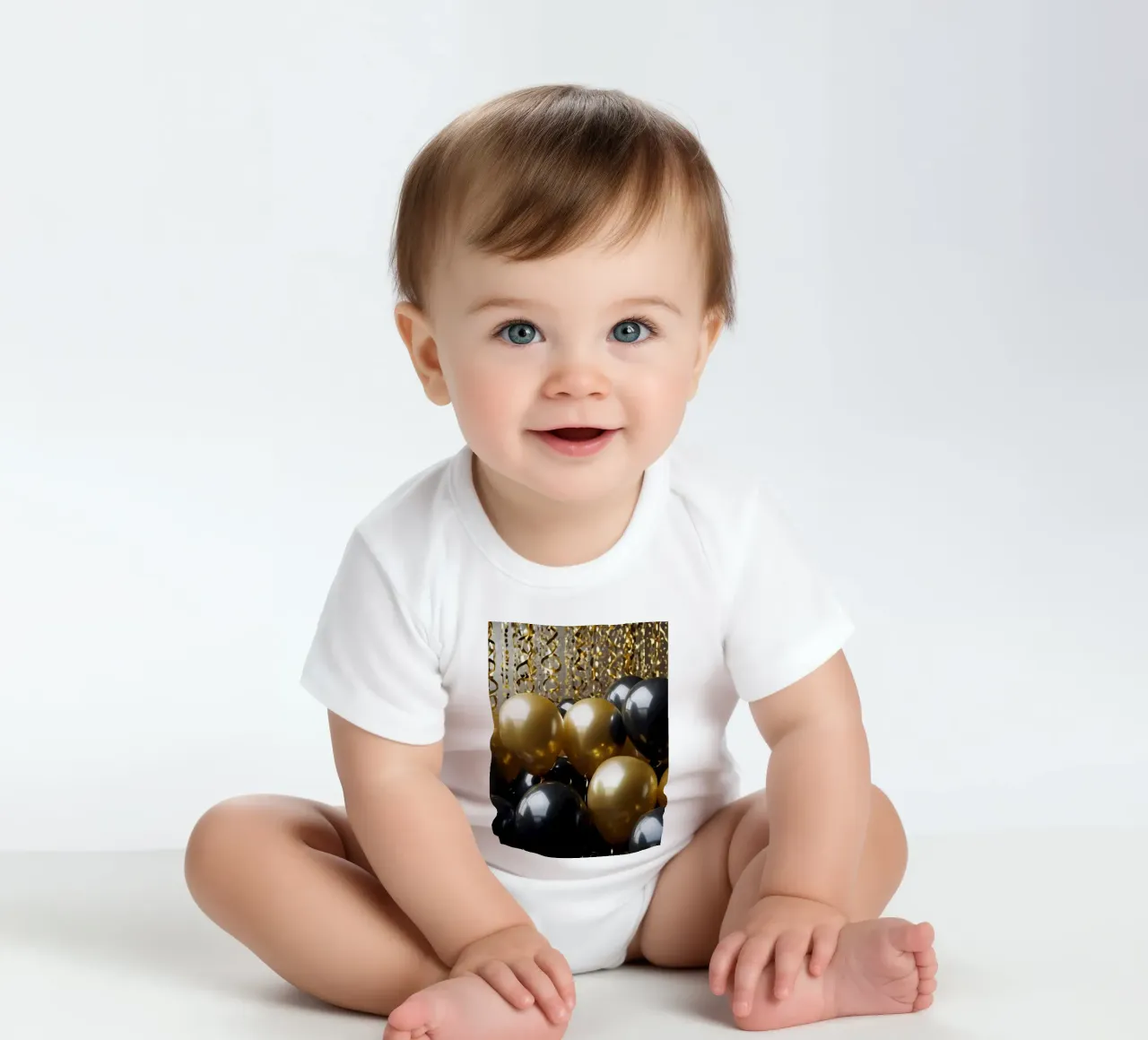 Vibrante composizione di palloncini neri e oro body neonato maniche corte da DesignDoodle
