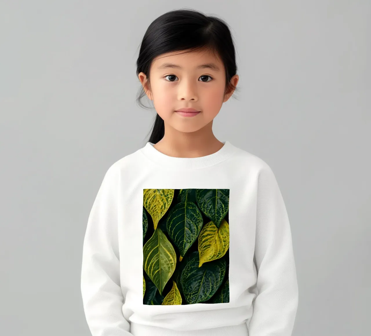 Hojas verdes y amarillas en una composición abstracta sudadera para niño de DesignDoodle