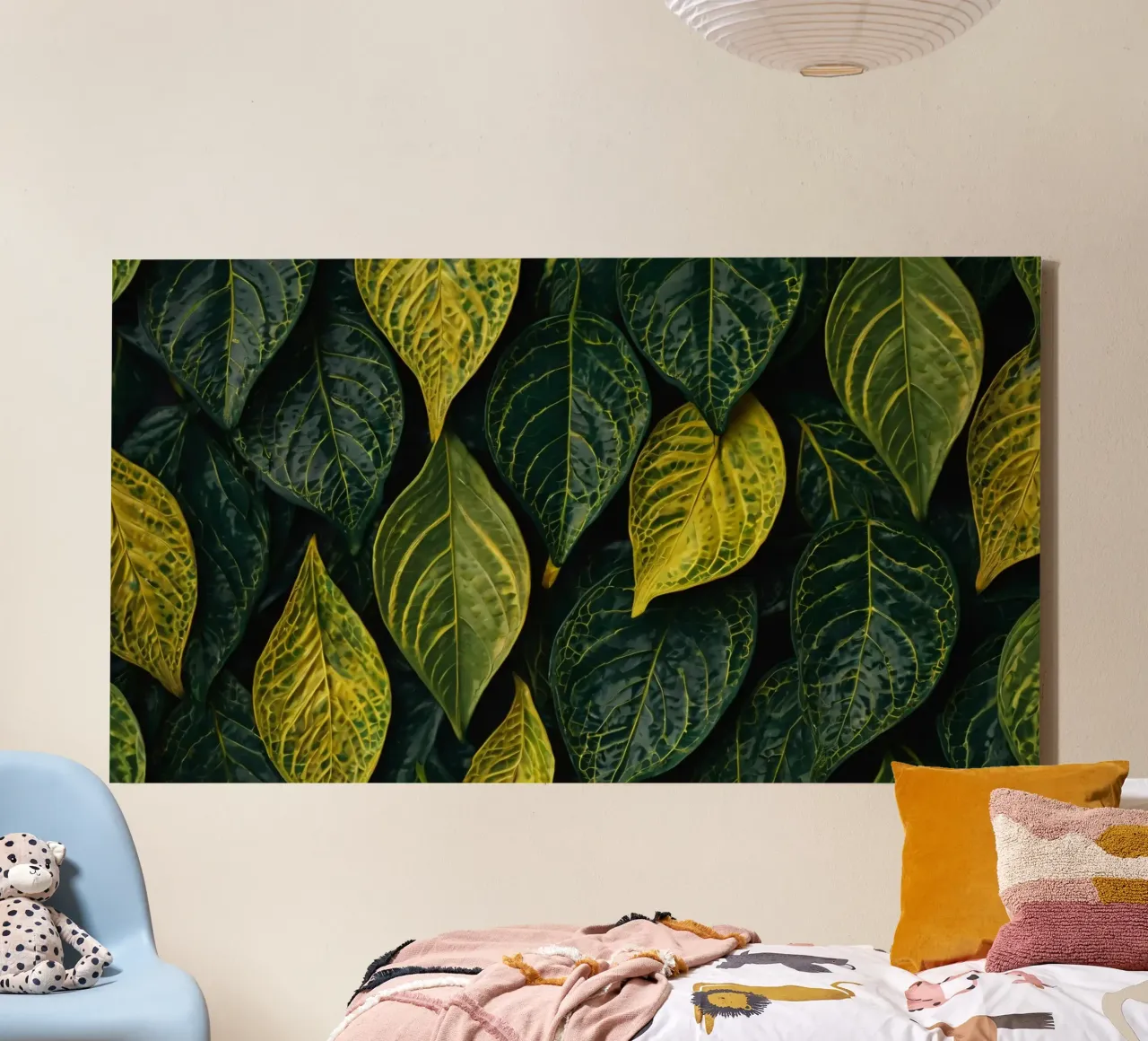 Levendige groene en gele bladeren in een abstract arrangement canvas van DesignDoodle