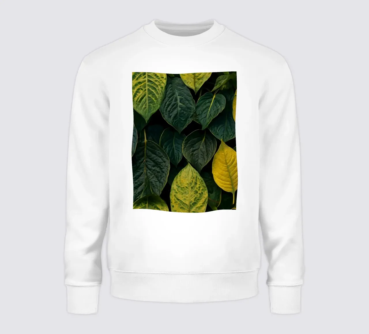 Weelderig groene en gele bladeren creëren een levendig abstract behang sweatshirt van DesignDoodle