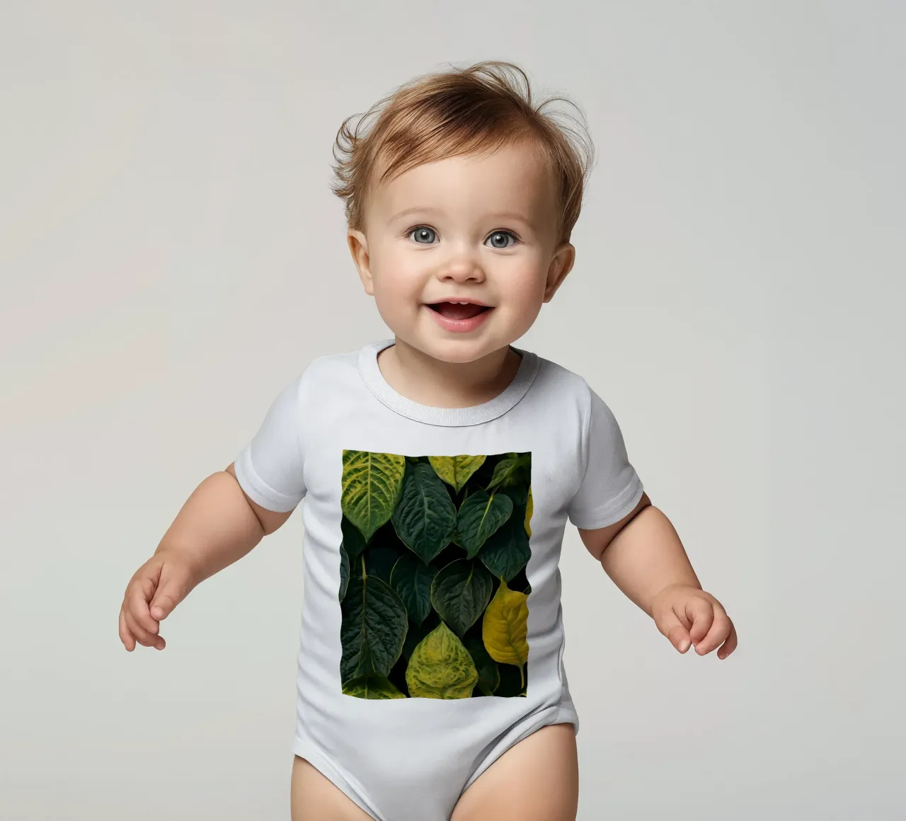 Lush green and yellow leaves create a vibrant abstract wallp short-sleeve baby romper by DesignDoodle
