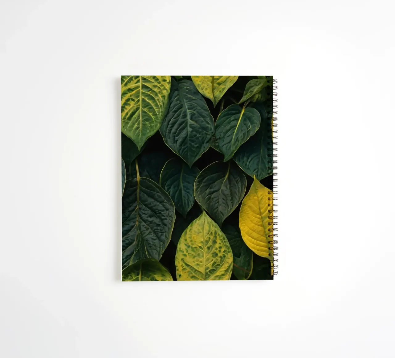 Lush green and yellow leaves create a vibrant abstract wallp spiral notebook by DesignDoodle