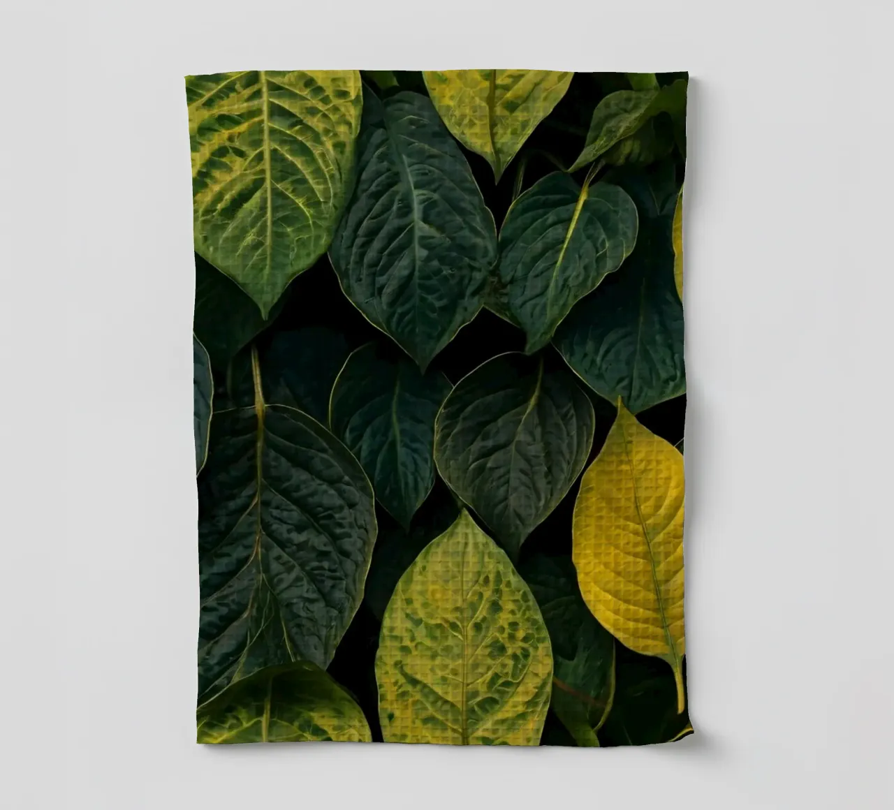 Lush green and yellow leaves create a vibrant abstract wallp tea towel by DesignDoodle