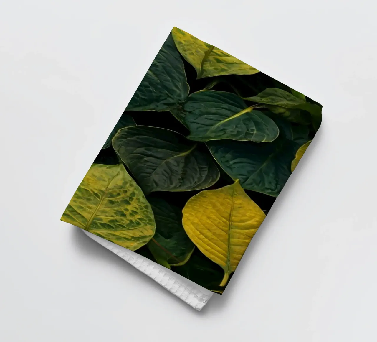 Lush green and yellow leaves create a vibrant abstract wallp tea towel by DesignDoodle
