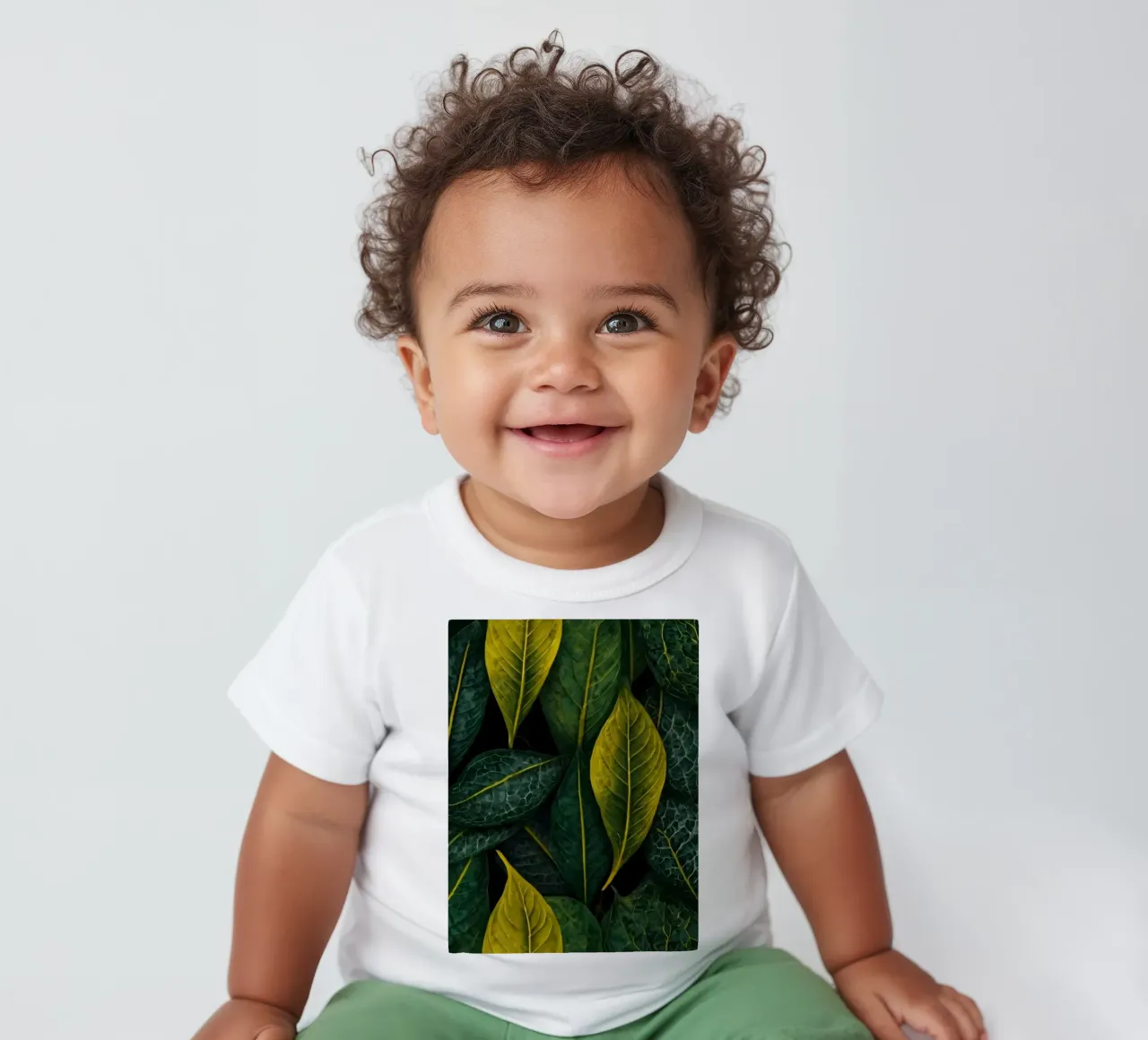 Lush green and yellow leaves background baby t-shirt by DesignDoodle