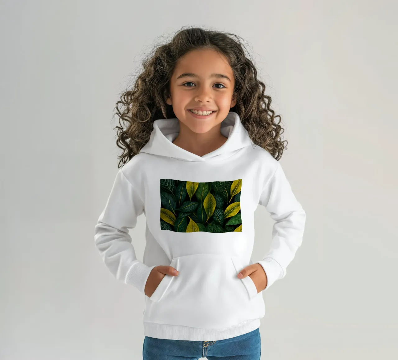 Weelderige groene en gele bladeren achtergrond kinder hoodie van DesignDoodle