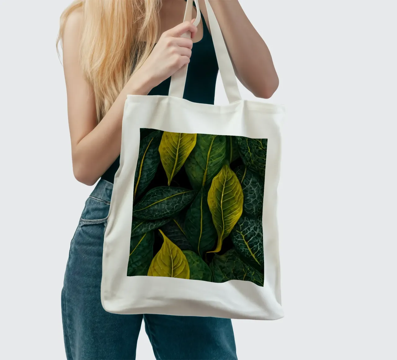 Lush green and yellow leaves background tote bag by DesignDoodle